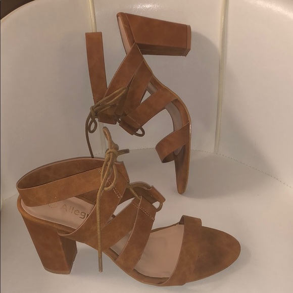 Tan Strappy Heels Sandals - Picture 1 of 7